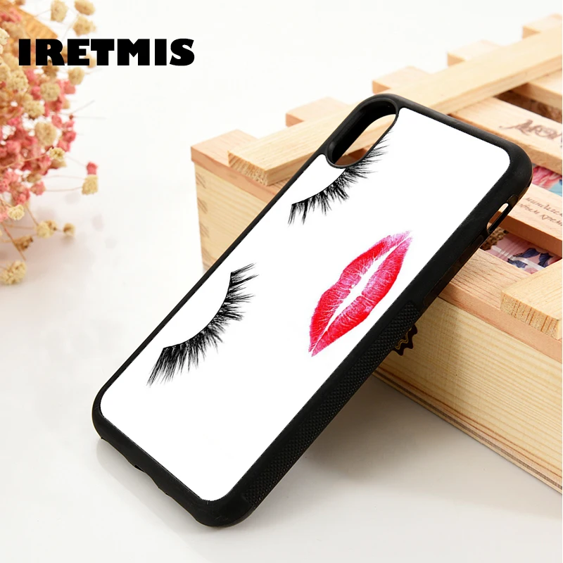 Iretmis 5 5S SE 6 6S Soft TPU Silicone  phone case cover for iPhone 7 8 plus X Xs 11 Pro Max XR Eyelashes Lash Lipstick Mascara