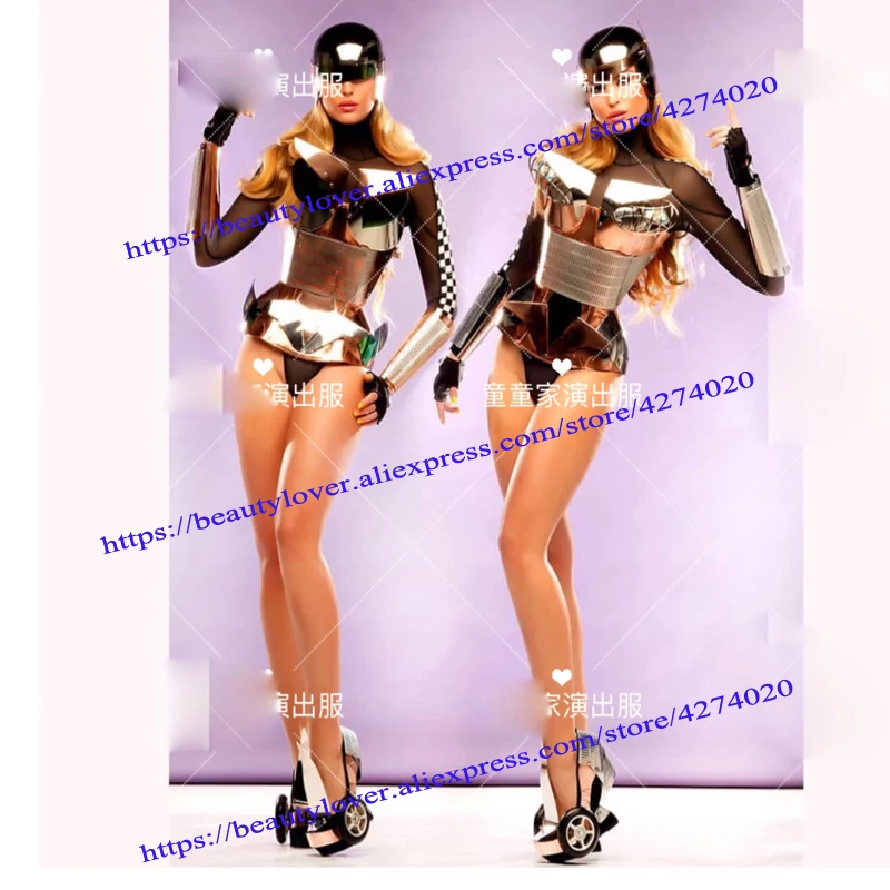 

Women nightclub Catwalk gold Future technology armor bar gogo costume party gilr interactive ds costume