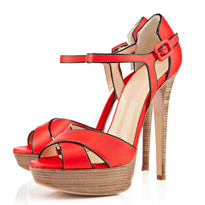 

sexy Wooden Platform Limbate Strappy Crossed Sandals Peep toe Woman Super High Heels Summer Buckle Street Sandalia Shoes