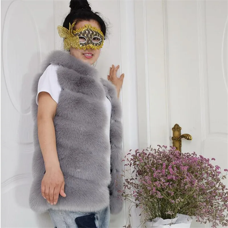 winter Luxury Furry Faux Fox Fur Vest Women Fur Gilet Plus Size Long Casual Faux Fur Coat Winter Overcoat veste femme coat