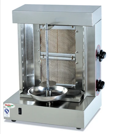 Gas Rotary Bbq Shawarma Machine Stainless Gas Vertical Rotisserie Broiler Two Burners Kebab Machine