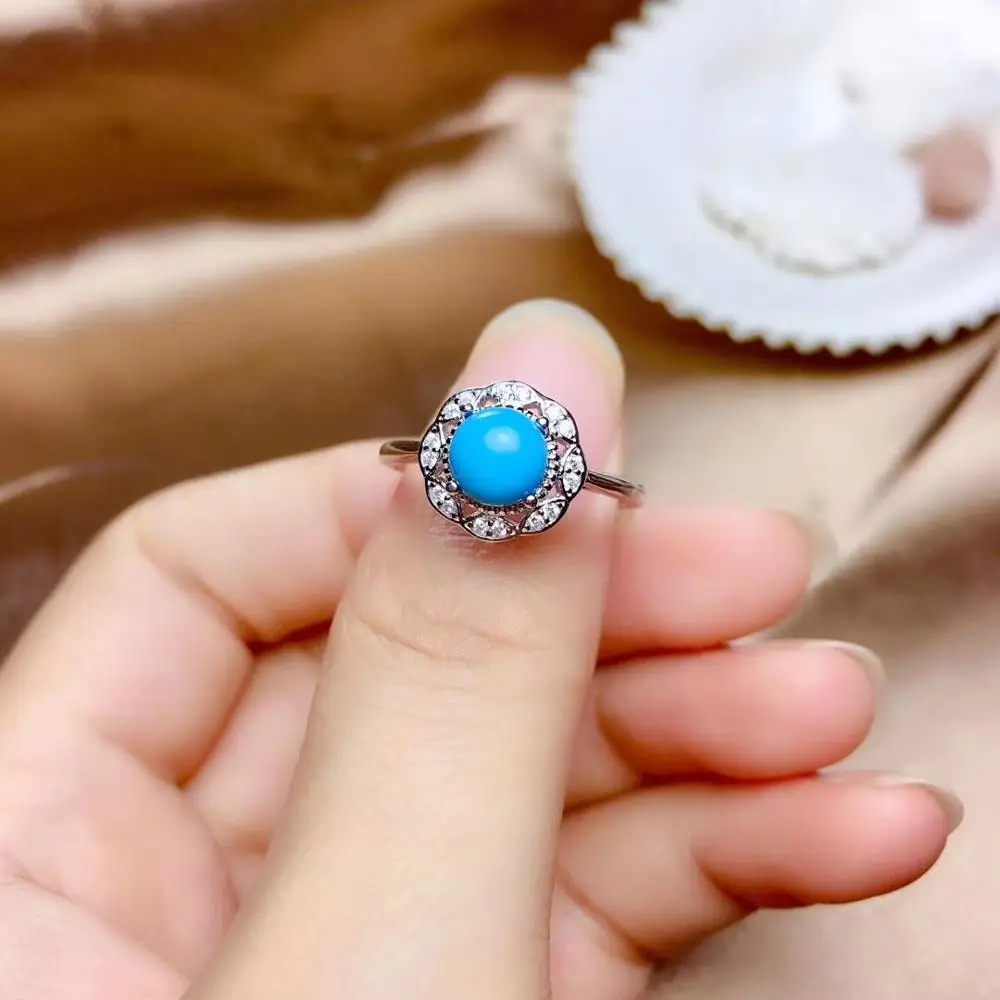 Natuurlijke blauw Turquoise edelsteen ketting ring en oorbellen sieraden set met zilver voor vrouwen