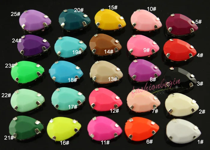 20pcs  10x14mmteardrop solid candy acrylic sew on stones with silver copper Settings beads stones diy  For Clothes Dress