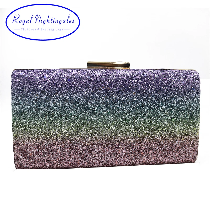 

Royal Nightingales Rainbow Sequin Box Clutch Bags Evening Bags and Clutches for Womens