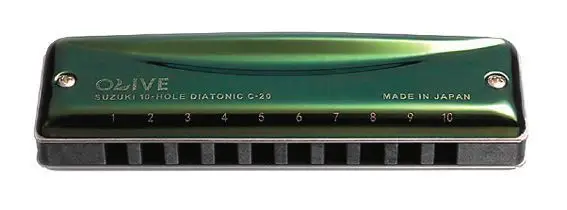 Suzuki C-20 Olive 10-Hole Diatonic Harmonica Green Professional Blues Diatonic Harp10 Holes Musical Instrument [Choose your key]