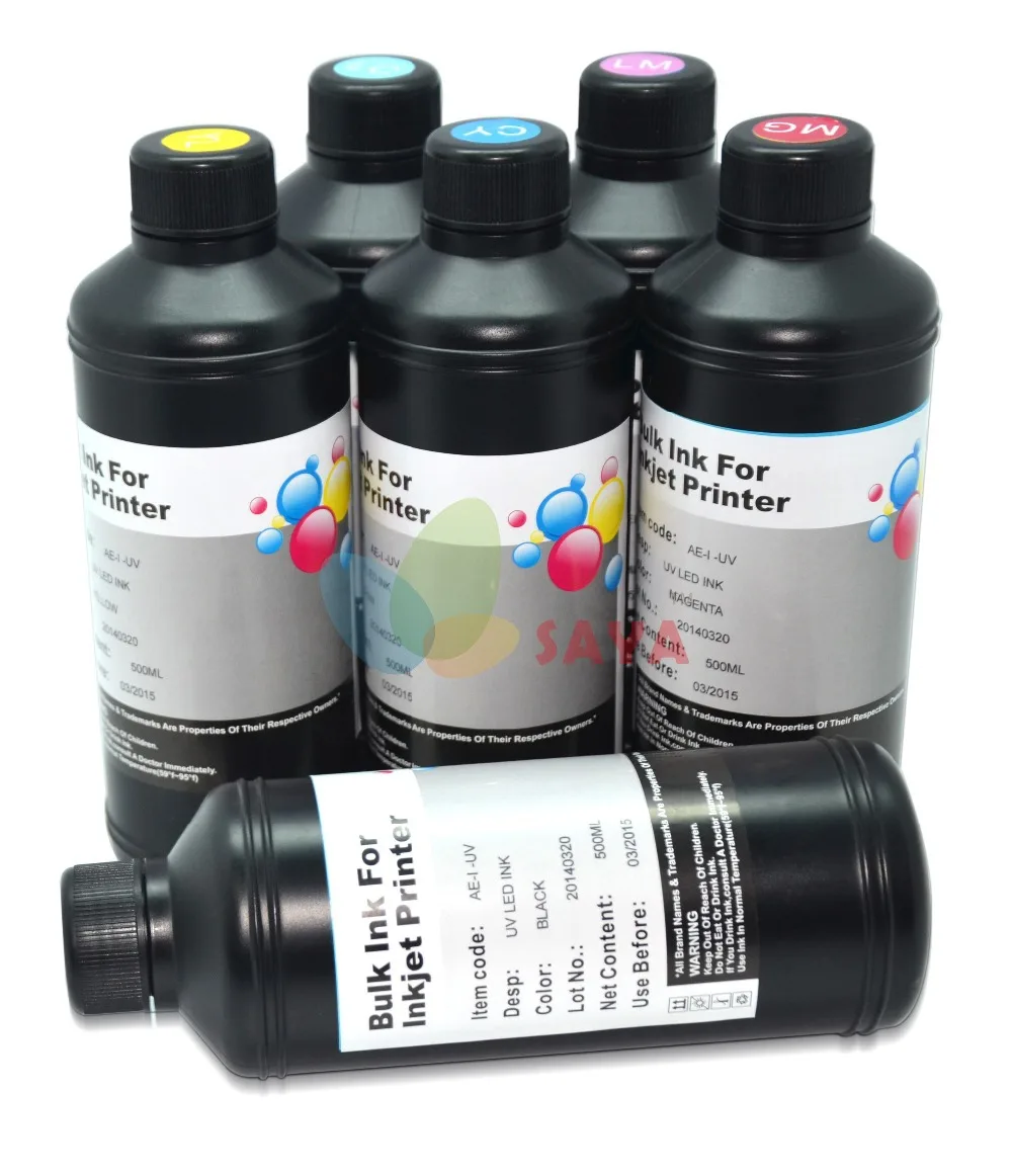 6x500ml LED UV Ink For Epson Flatbed Printer Head DX5 DX7 L805 1390 7800 7880 R290 XP600 1390 1400 Printer Wh/C/M/Y/BK+Cleaning