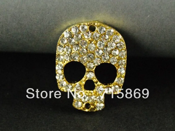 

100 Pcs Gold Plated Rhinestone Skull Charm Bracelet Connector 24x18mm