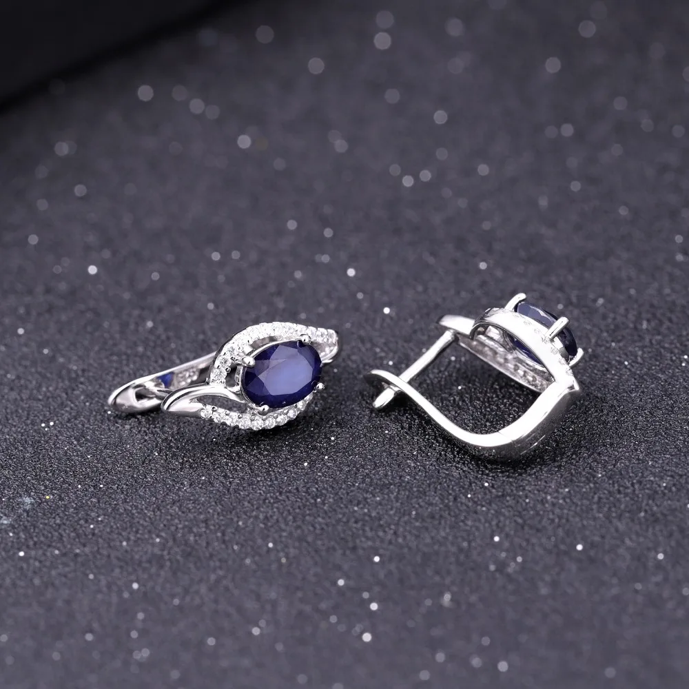 GEM\'S BALLET 3.32Ct Natural Blue Sapphire Engagement Earrings 925 Sterling Silver Gemstone Stud Earrings for Women Fine Jewelry