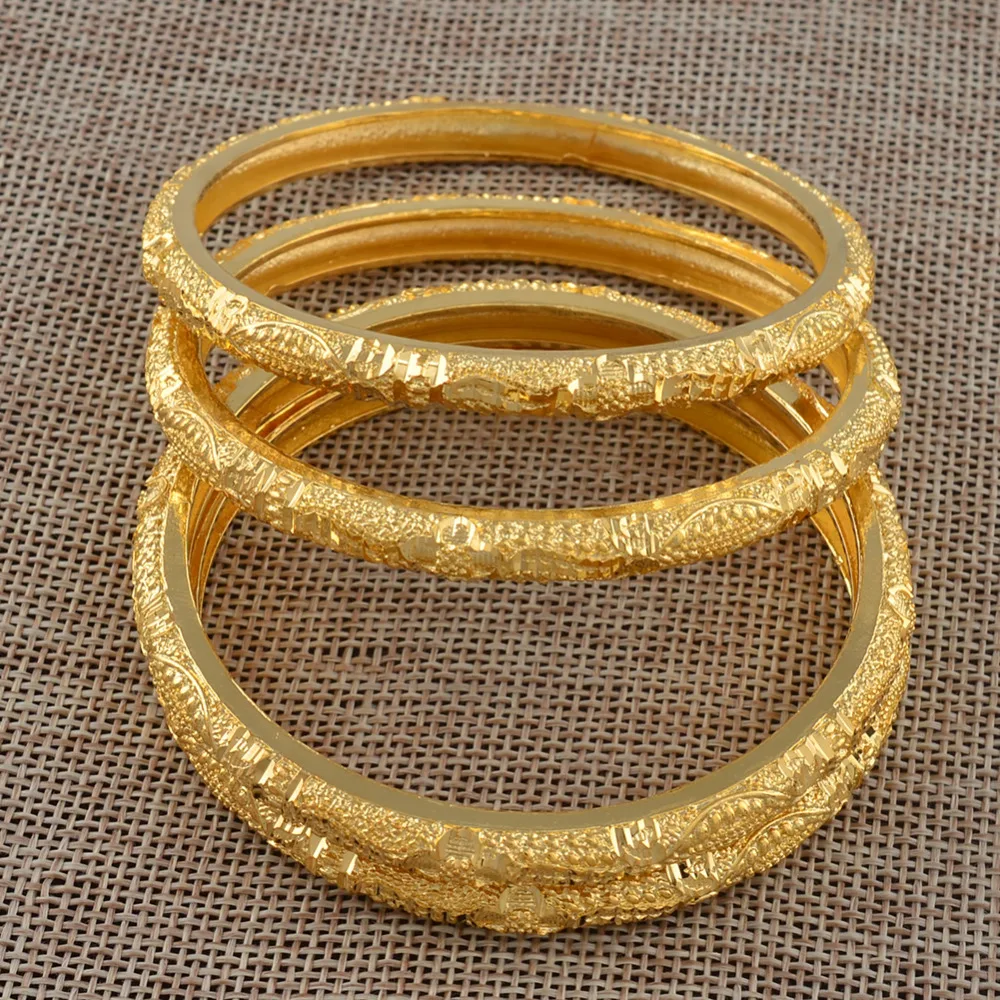 Anniyo 4 Pieces/Lot Dubai Bangle Women Ethiopian Gold Color Bracelets Middle East Best Wedding Jewelry African Ornaments @086706