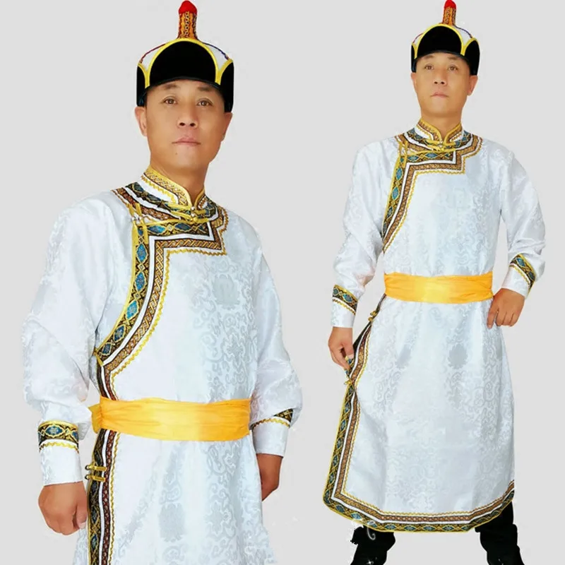 

without hat white mongolian costumes for men china minority dance clothes long sleeve national clothing festival robe