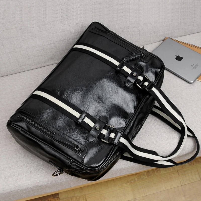 New Designer PU Leather Handbags Messenger Men\'s Laptop Bag Men Travel School Bags Leisure Bags Black shoulder bag portable men