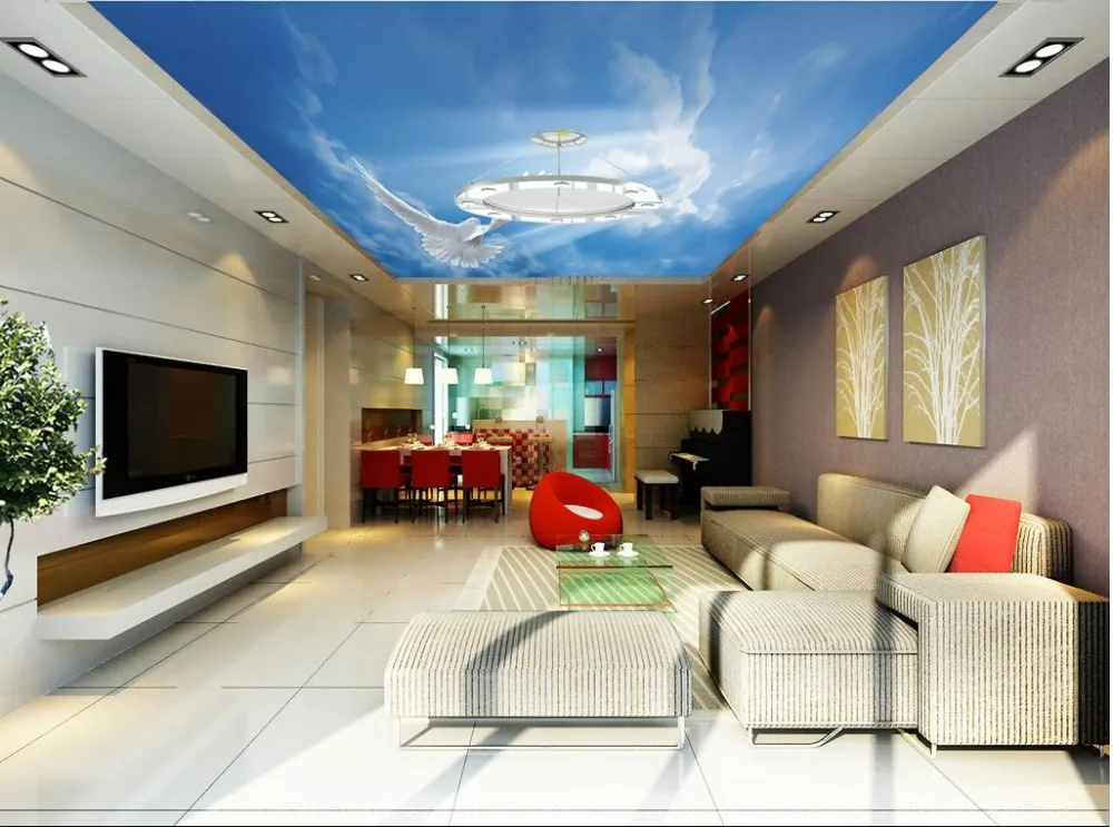 

Blue sky Bird ceiling frescoes ceilings 3d wallpaper Eurpean minimalist bedroom living room TV backdrop