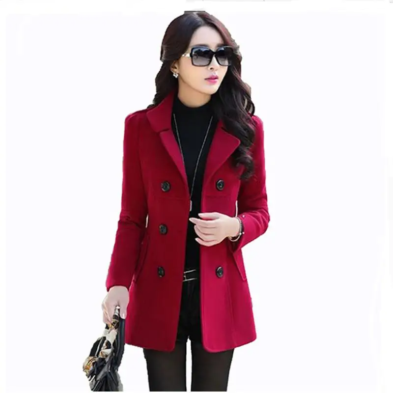 

Autumn Winter new fashion women wool coat double breasted coat elegant bodycon cocoon wool long coat Solid color tops G66