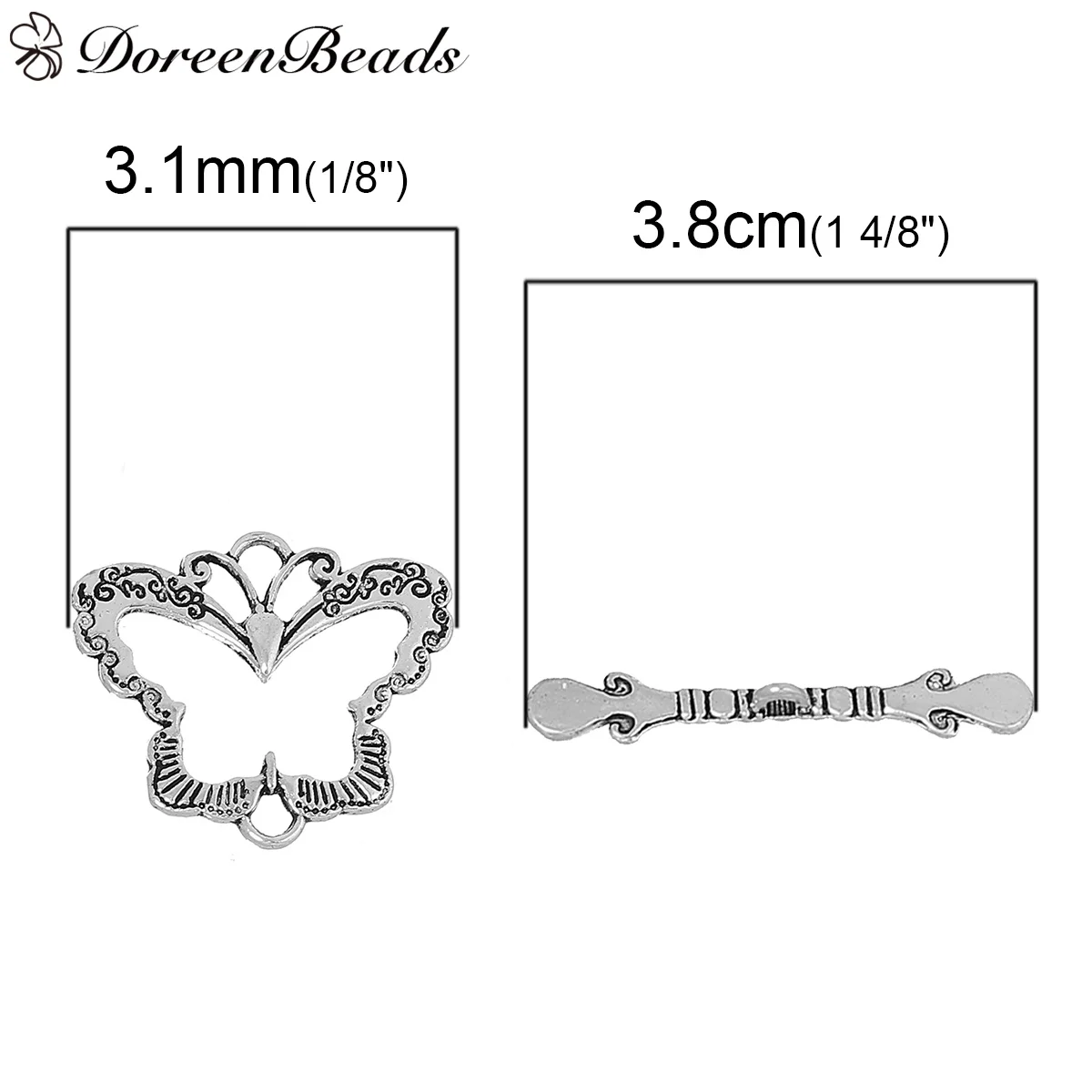 DoreenBeads Handamde Toggle Clasps Butterfly Animal Antique Silver Color DIY Making Bracelets Jewelry Women Party Gifts,30Sets