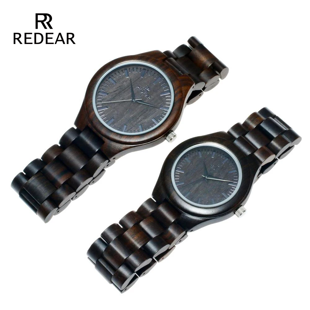 Redear Handgemaakte Zwarte Sandelhout Horloges Minnaar Horloges Cool Natuur Hout Quartz Automatische Horloge In Geschenkverpakking