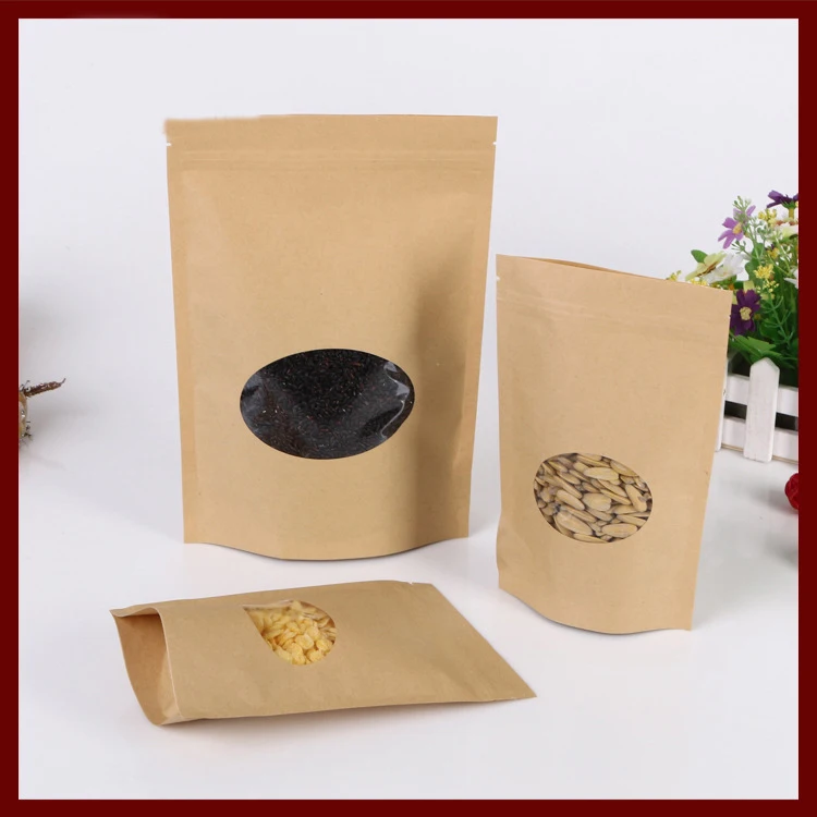 17*24+4cm 30pcs Kraft Paper Ziplock Window Bag For Gift/tea/candy/jewelry/bread Packaging Paper Food Bag Diy Jewelry Display