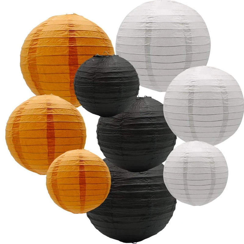 9 pcs Orange White Black Paper Chinese Lanterns lanterne papier lampion Wedding Halloween Babyshower Hanging Diy Decor Favor