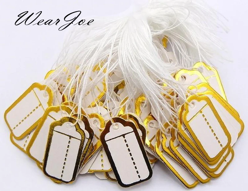 Kostenloser Versand 100 Stück Schmuck Schnur Schnur Preisschilder Benutzerdefinierter Druck Blanko Etikett Gold Silber Display Zubehör Juweliergeschäft – Detail 7