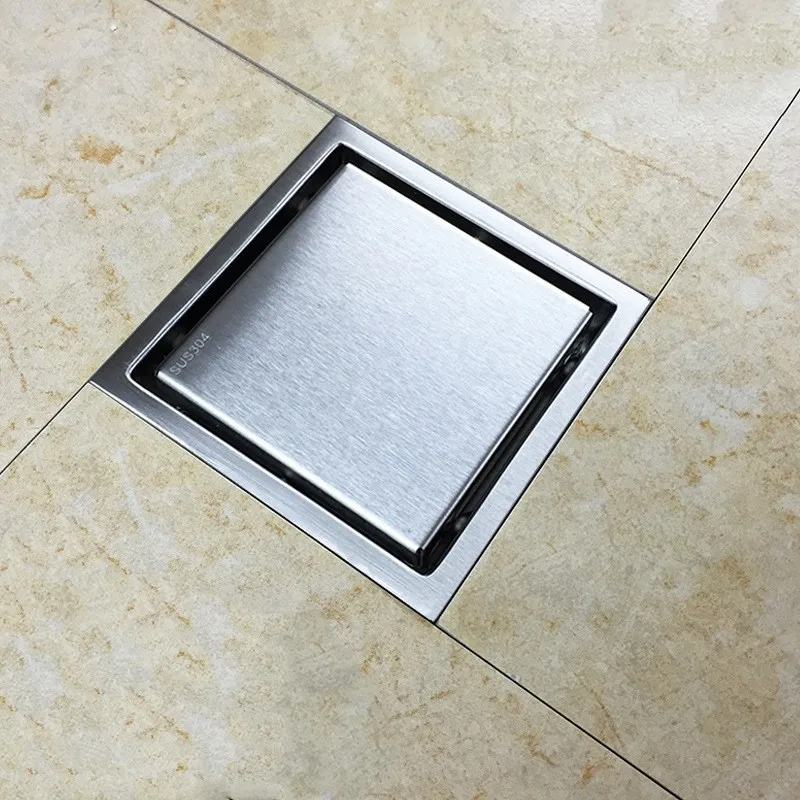 Square Shower Floor Drain with Tile Insert Grate -304 Stainless Steel , 110*110mm, Multipurpose , Invisible Look or Flat Cover