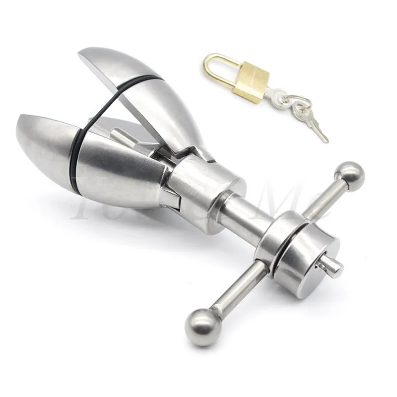 Locking butt plug,stainless steel stretching anal dilator plug with lock,anal extension toys dilatador anal beads balls toys