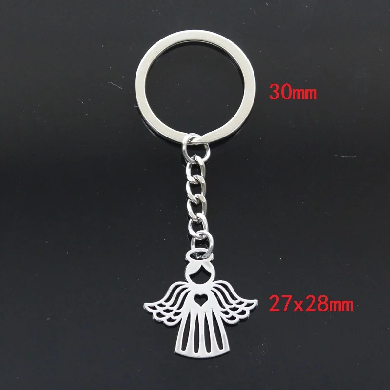 Fashion Keychain 27x28mm Love The Heart Angel Pendants DIY Men Jewelry Car Key Chain Ring Holder Souvenir For Gift