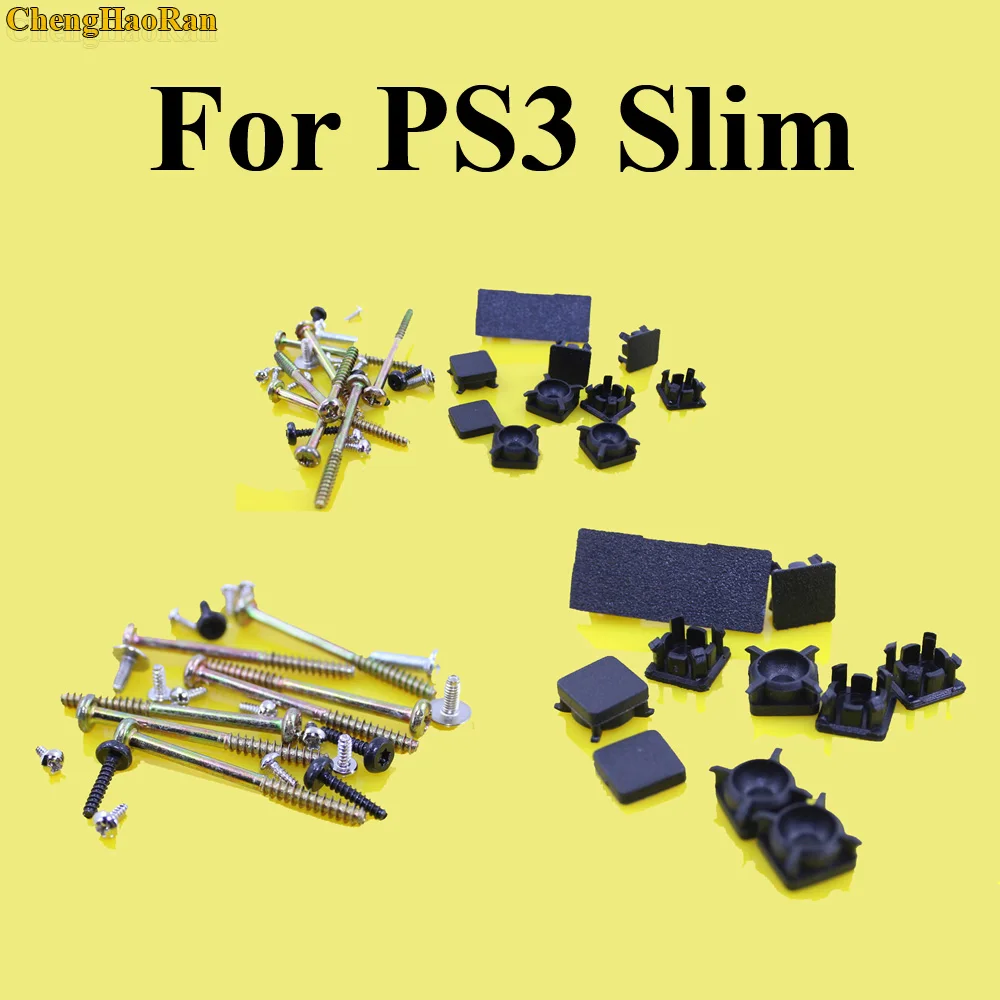 ChengHaoRan 1set Full set Black Plastic For PS3 Slim Console Screws Screw Rubber Feet Cover Set Screws Kit Repair parts Replace