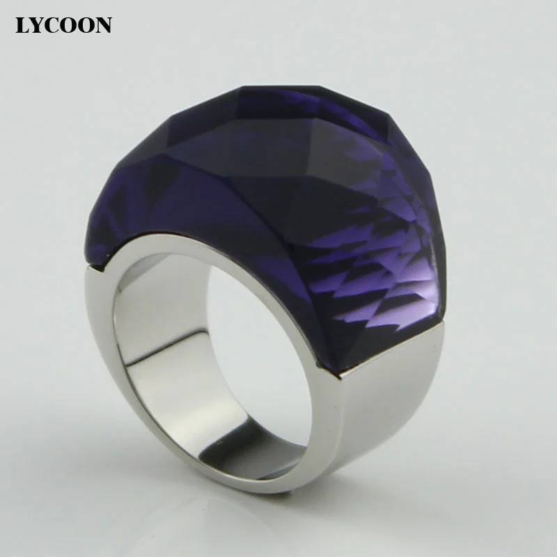 LYCOON Quality 316L Stainless steel With  transparency Dark purple ring Austrian violet Crystals Rings for women R0614