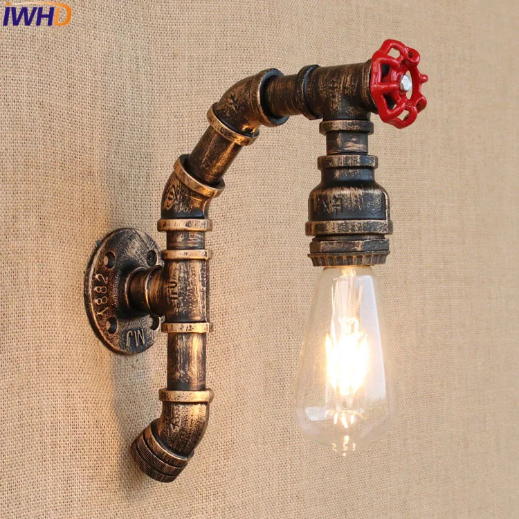 

Retro Industrial Vintage Wall Light Loft Water Pipe Iron Wall Lamp With Switch 110V-220V/240V For Dining room Indoor Lighting