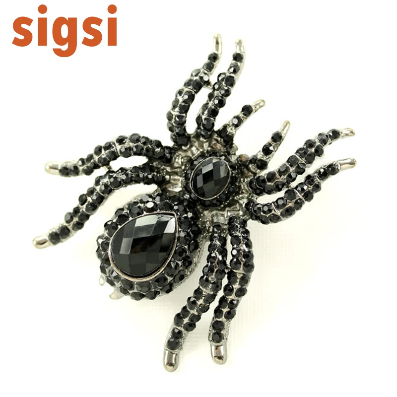 

2.25H x 1.75W inches Women's Austrian Crystal Vintage Style Halloween Spider Brooch Pin