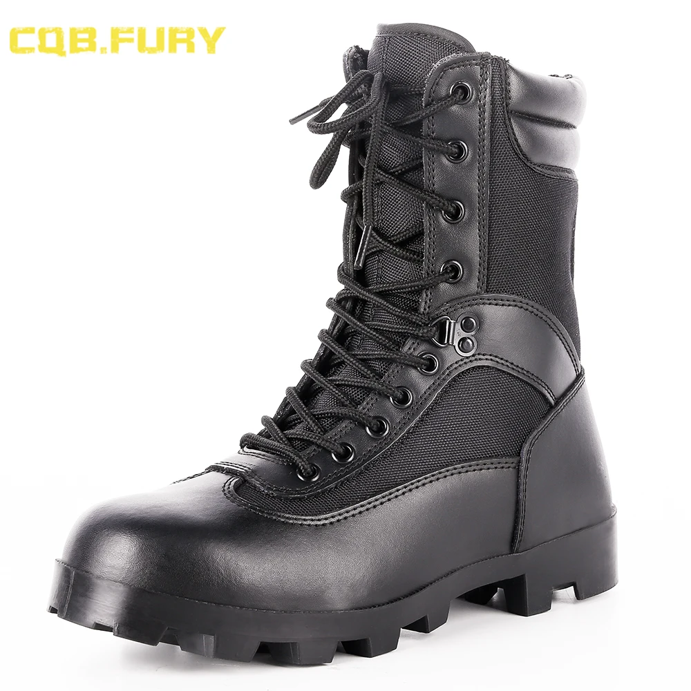 CQB.FURY Black Leather Breathable Training Tactical Hiking Boots With Zipper 38-46