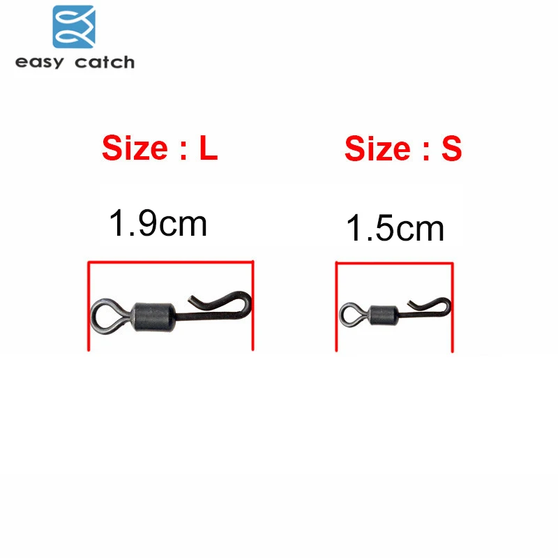 Easy Catch 20pcs Matte Black Rolling Quick Change Swivels Carp Rigs Long Body Q-shaped Swing Snap Connector