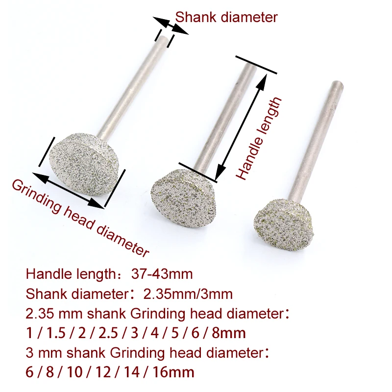 5 Chiếc 1 Đến 16Mm Kim Cương Từ Chà Nhám E Kim Kim Cương Đầu Mài Đảo Mặt Hình Thang Ngọc Chạm Khắc Burrs Dremel phụ Kiện