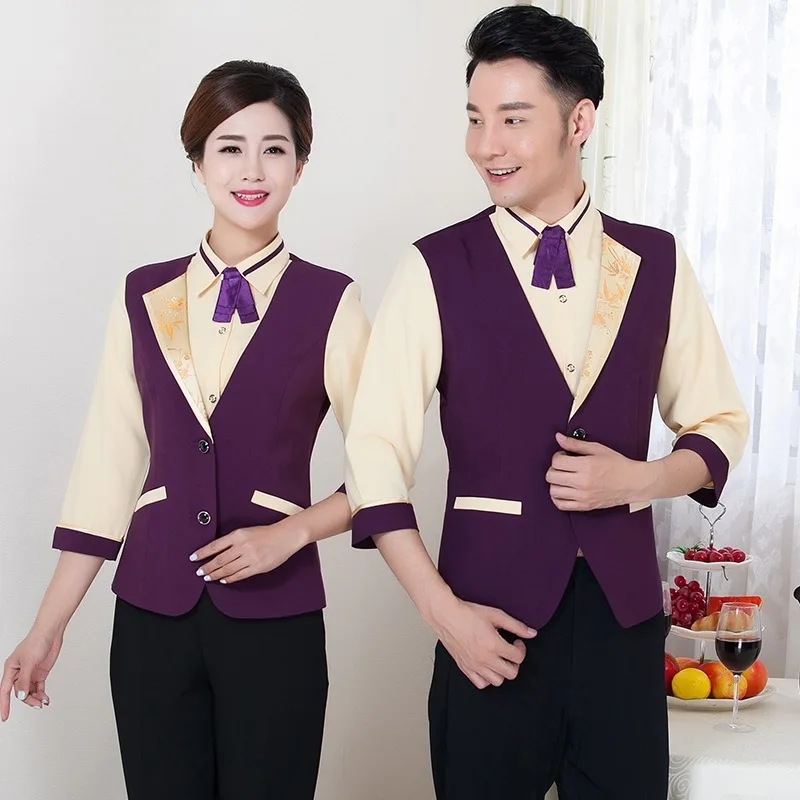 Hotel Work Clothes Waitress Women Uniform Hot Pot Dining Restaurant Staff Overalls Autumn Long Sleeves Waiter Jacket H2414