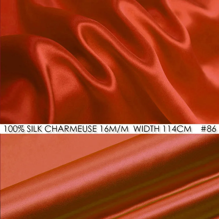 

CISULI 100% SILK CHARMEUSE SATIN Fabric 114cm width 16momme Pure Mulberry Silk Fabric Wedding Dress Fabrics Bright Orange NO 86