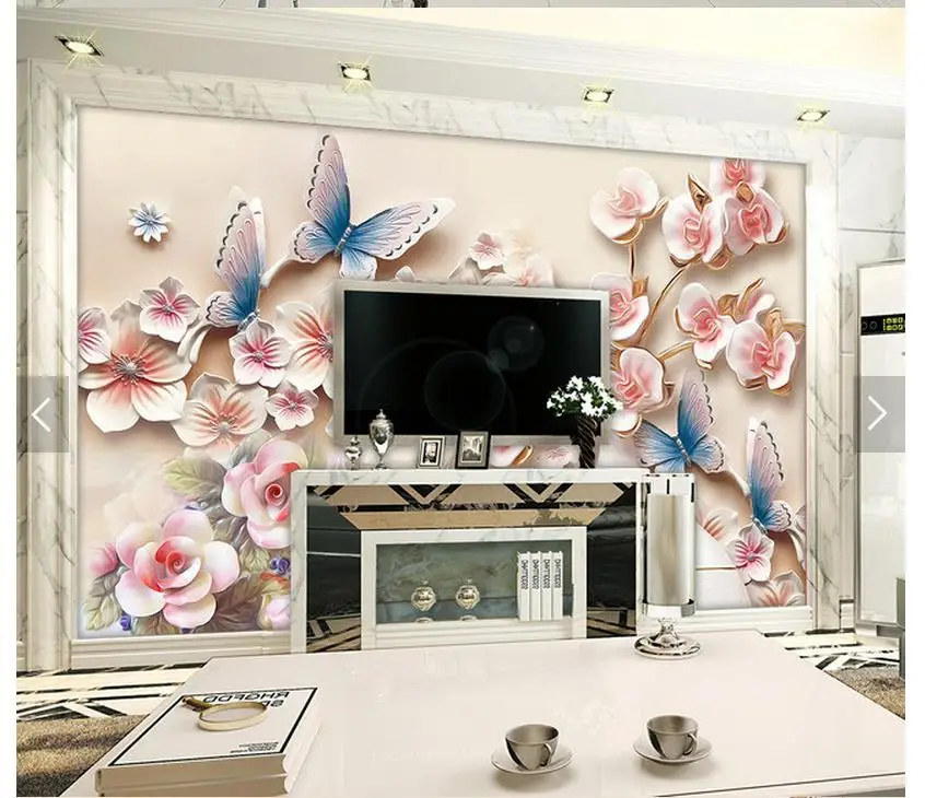 Custom photo wallpaper embossed flowers TV background 3d mural wall paper