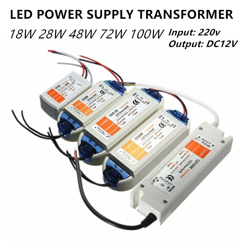 Led Power Supply Transformer 12vdc dc12v Output 6w 12w 18w 30w 50w Plastic Cover 220v to 12v for Strip mr11 mr16