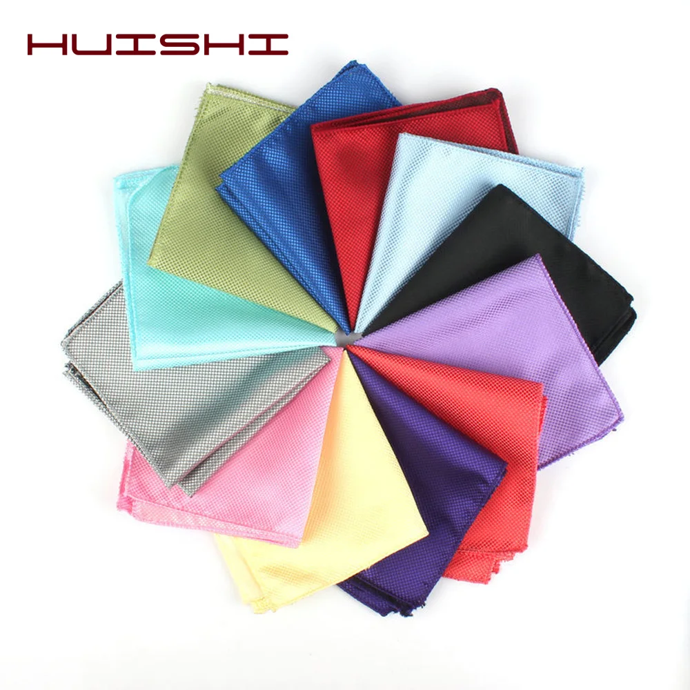 HUISHI Solid Color Vintage Men's Handkerchief Groomsmen Men Polyester Plaid Pocket Square Hanky Handkerchiefs Fashion Party