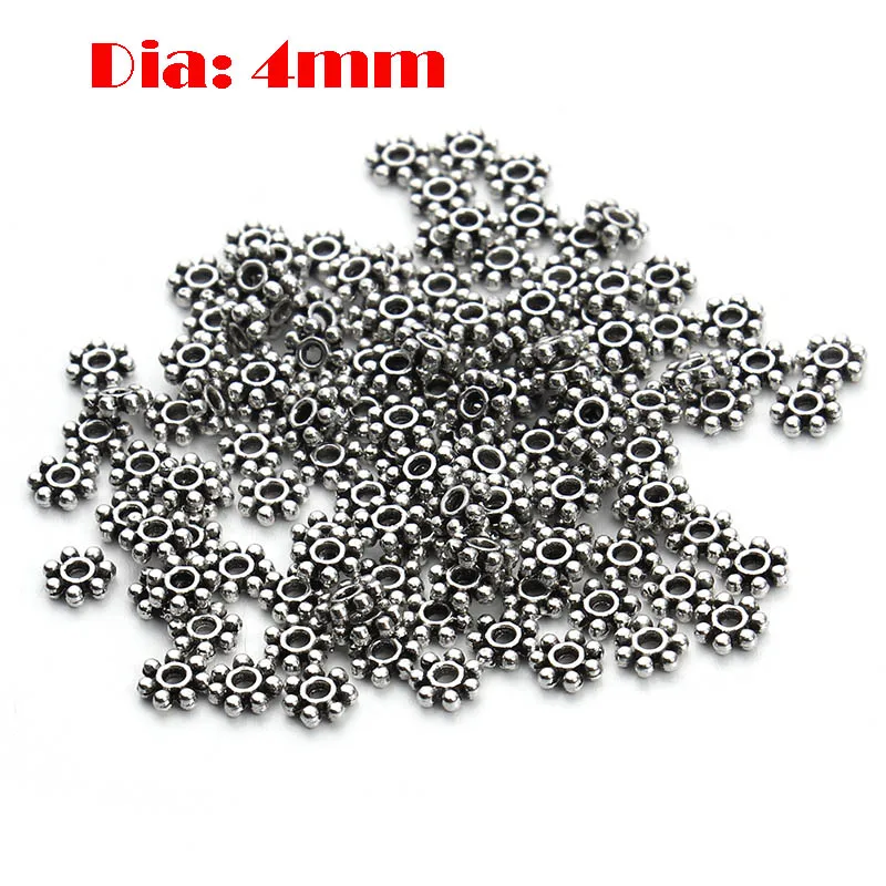 Wholesale 200pcs Tibetan Silver Color Flower Spacer Beads Round Metal Daisy Wheel Spacers 4mm 5mm for Jewelry Making Materials