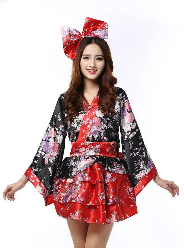 Volwassen Anime Lolita Cosplay Vrouw Geisha Kostuum Strikje Japanse Kimono Cherry Suits Halloween Fancy Dress