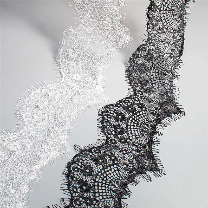 3M/PC Black White Eyelash Lace Fabric DIY Decorative Soft Nylon Lace Trim Clothing Sewing Applique Fabric 10cm width