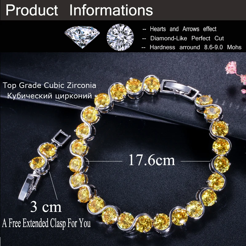 CWWZircons 7 Color Options Round Cut CZ Tennis Women Bracelet with Pink Purple Crystal Fashion Cubic Zirconia Jewelry CB180