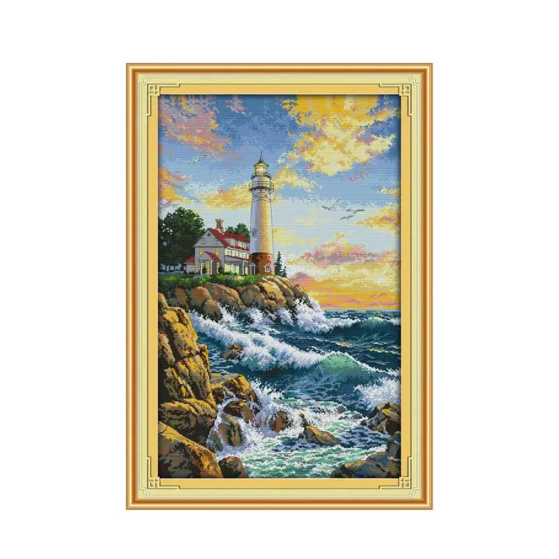 

Seaside lighthouse beautiful landscape handmade needlework cross stitch kit wall decoration hanging paintings