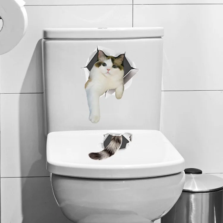 Niedliche Kätzchen-Wandaufkleber, 3D-Badezimmerschrank-Dekorationen für Zuhause, Kunst-Aufkleber, wasserdichte Wandbild-Katzen-Toilettenaufkleber-Tapete – Detail 6