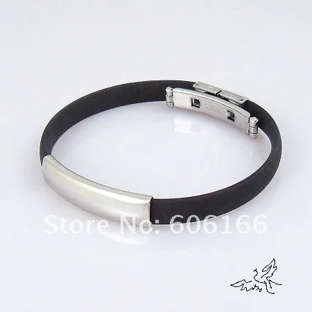 30pcs/lot Simple High Polishing Circular Black Silicone Bracelets Stainless Steel Buckle Bracelet