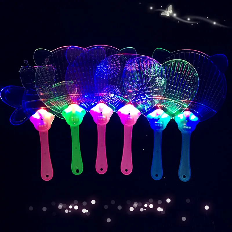 30pcs/lot New Design Night Light Crystal Fan Colorful Light Up Fan Led Flashing Fan PROM Luminous Led Party Decoration Prop