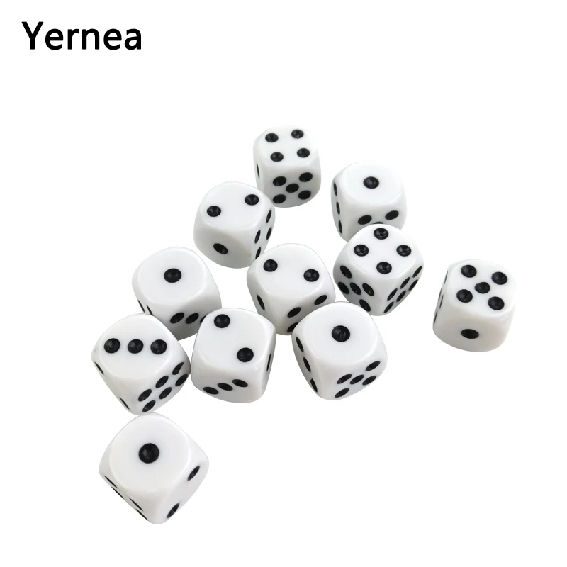 Yernea-juego de dados de alta calidad para beber, dados acrílicos de 16mm con punta blanca y negra, de esquina redonda blanca D6, para fiesta y