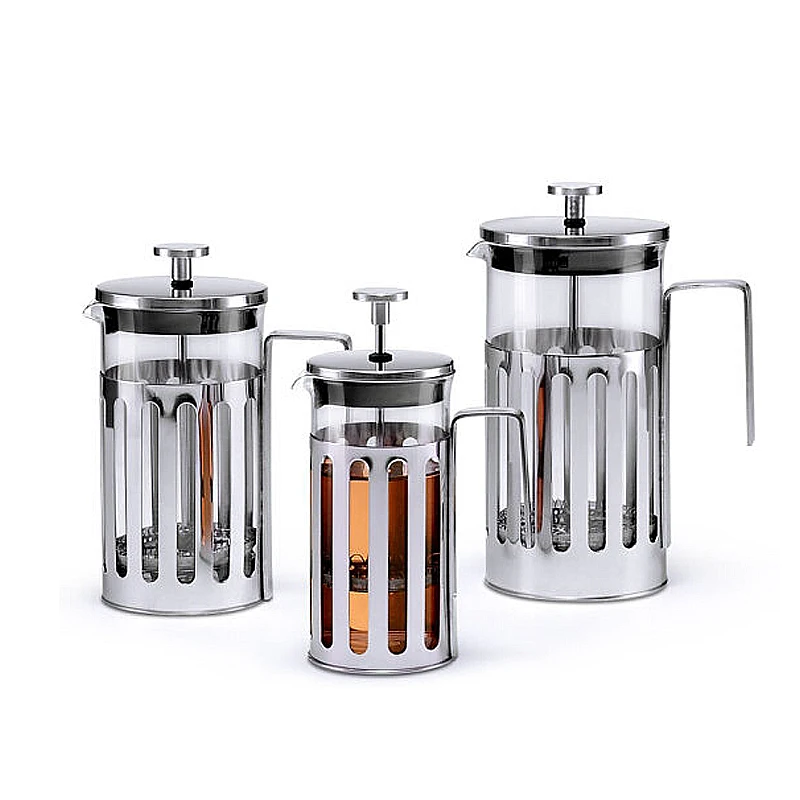 

Creative Stripes Design Glass French Presses With Stainless Steel Cover Coffee Pot Portable Tea Pot For Home Office