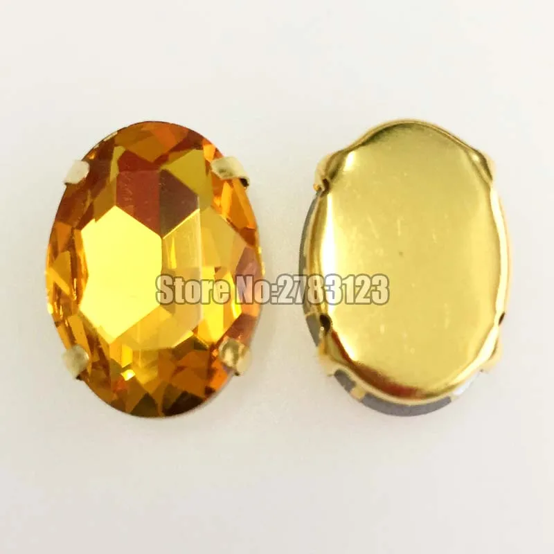 Free shipping! Golden base golden yellow oval shape high-quality flat back sew on rhinestones with claw diy/Clothing accessories