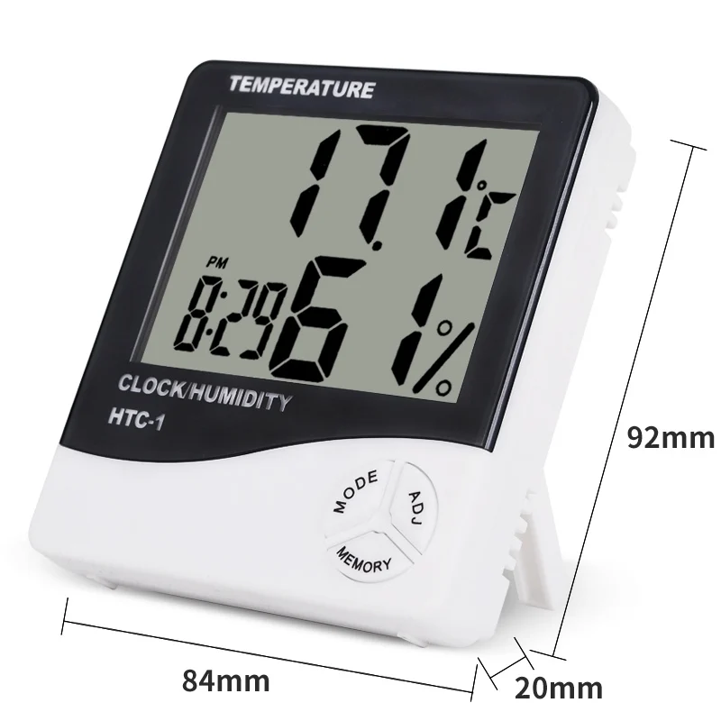 Indoor Room LCD Electronic Temperature Humidity Meter Digital Thermometer Hygrometer Weather Station Alarm Clock HTC-1