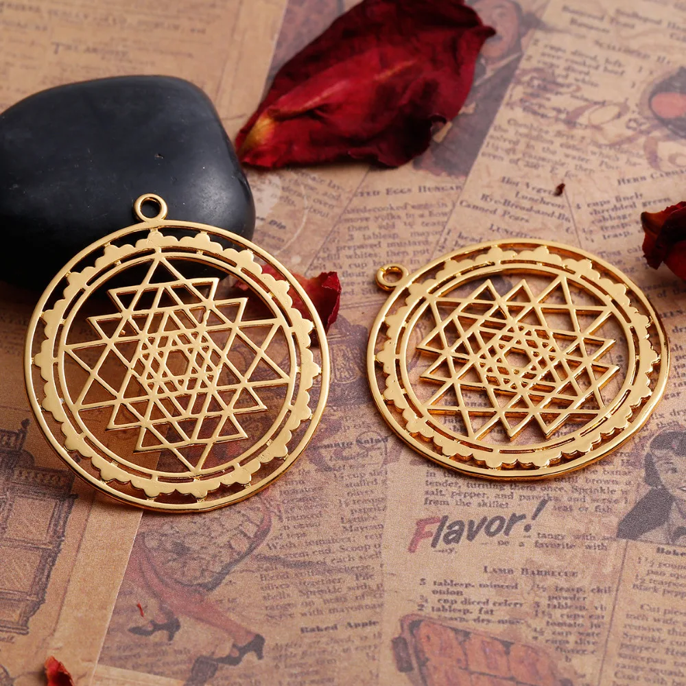 DoreenBeads Copper silver color Gold Sri Yantra Meditation Hollow Pendants DIY Jewelry Components 45mm x 40mm(1 5/8\